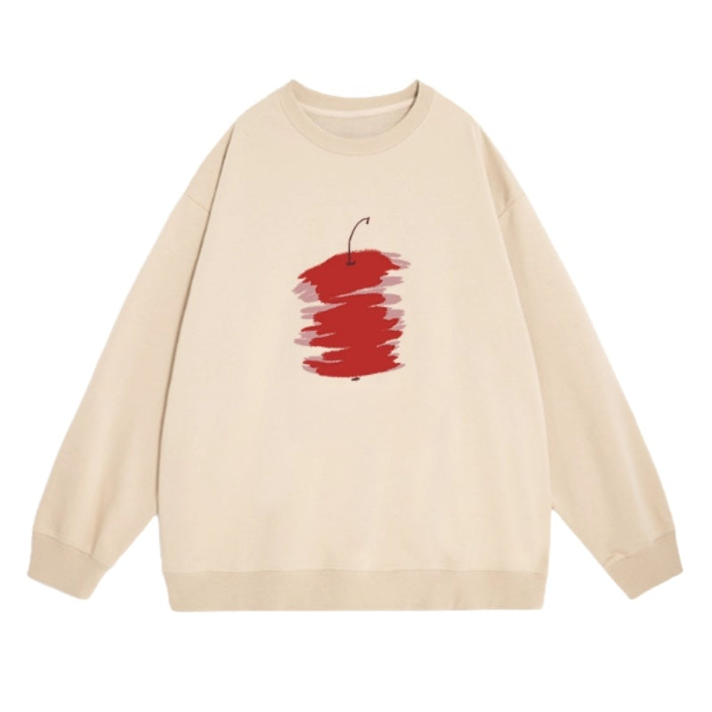 Khaki Graffiti Apple Print Sweatshirt